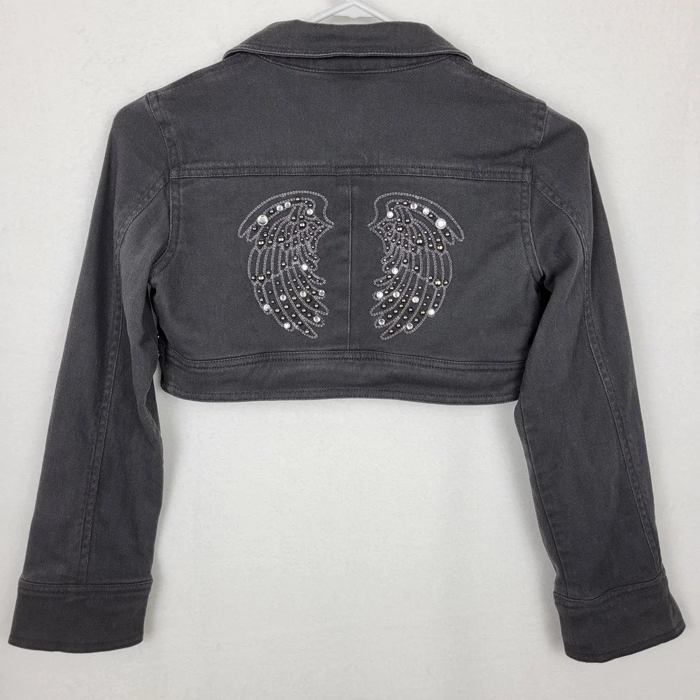 Vintage‎ Limited Too Girls 12 Gray Denim Bolero Shrug Angel Wings Y2K McBling